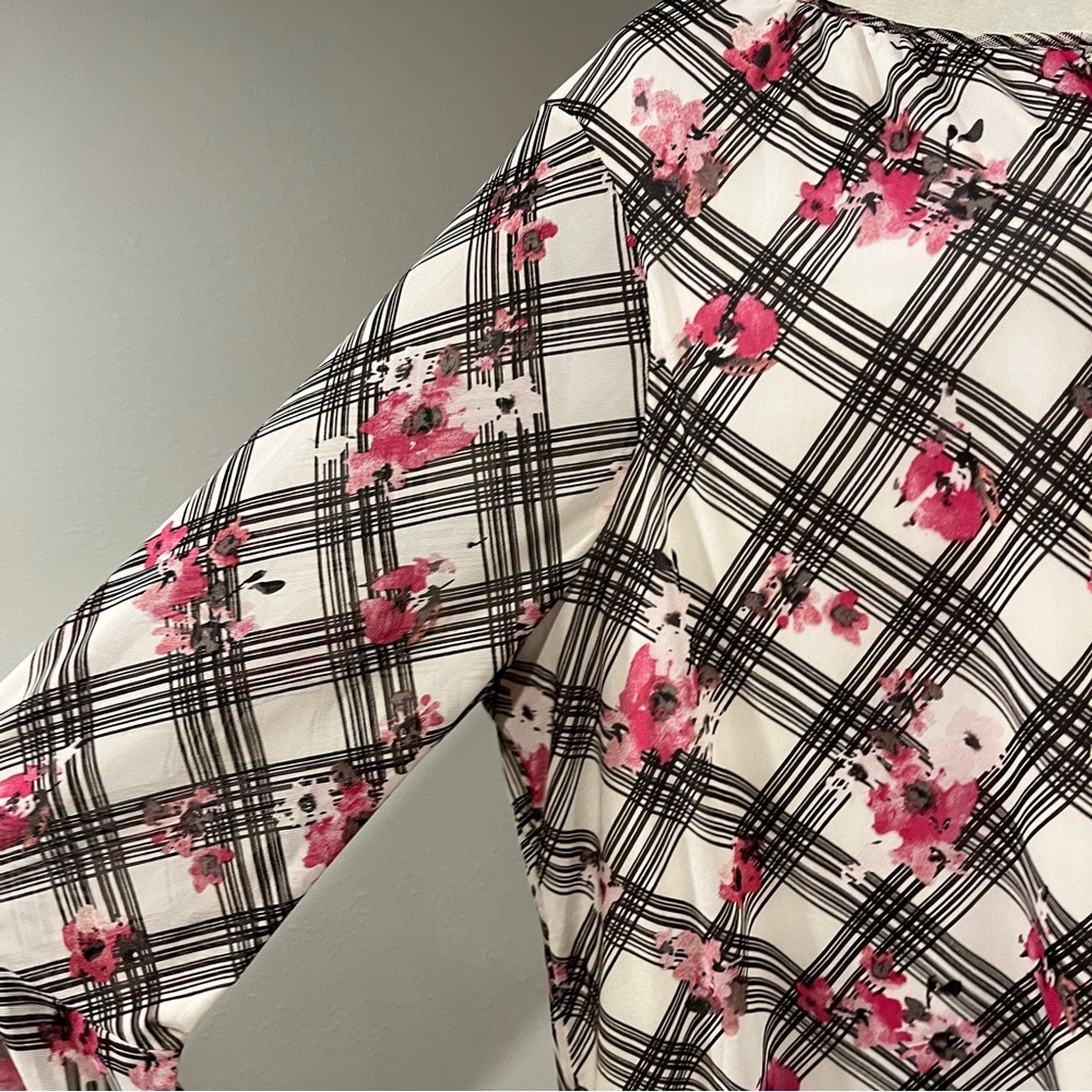 Lane Bryant Pink and Black Floral Plaid Blouse - Picture 4 of 11